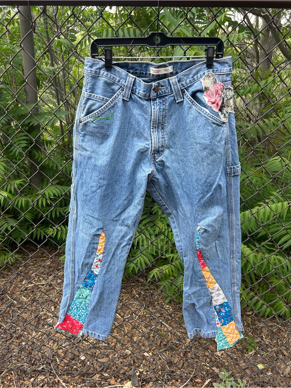 Levi Strauss Signature Carpenter Jeans W32 L30 Upcycled Patchwork Distressed